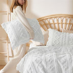 Bedsure Boho Duvet Cover Queen Size, Soft & Comfortable Elegant Design Boho Bedding for Decoration, Machine Washable Comforter Cover for All Seasons,Includes 1 Duvet Cover & 2 Pillow Shams,White