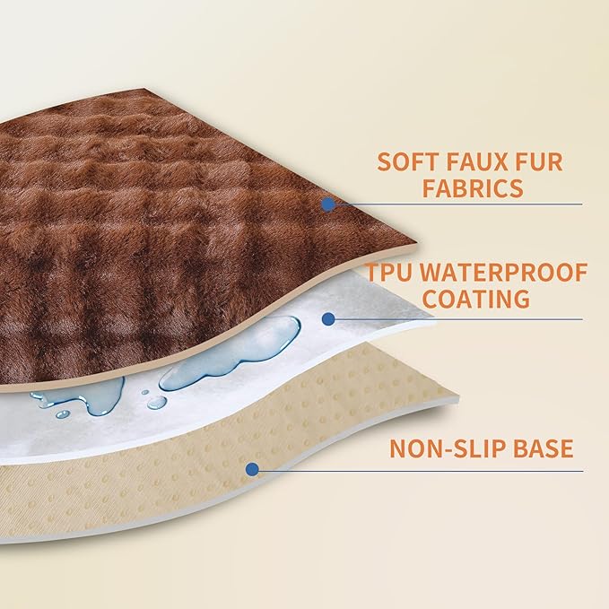 Non-Slip Couch Arm Covers,Thick Soft Recliner Arm Chair Covers Set of 2 Waterproof Armrest Covers for Sofa, Washable Faux Fur Sofa Arm Cover (Brown, 24" x 24" 2 Pack)