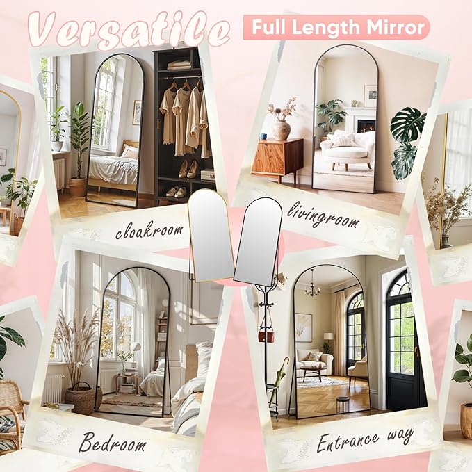 Full Length Mirror, 78" x 38" Arched Full Body Mirror Large Standing Floor Mirrors, Mirrors for Bedroom, Bathroom, Living Room Standing or Wall Leaning, Black