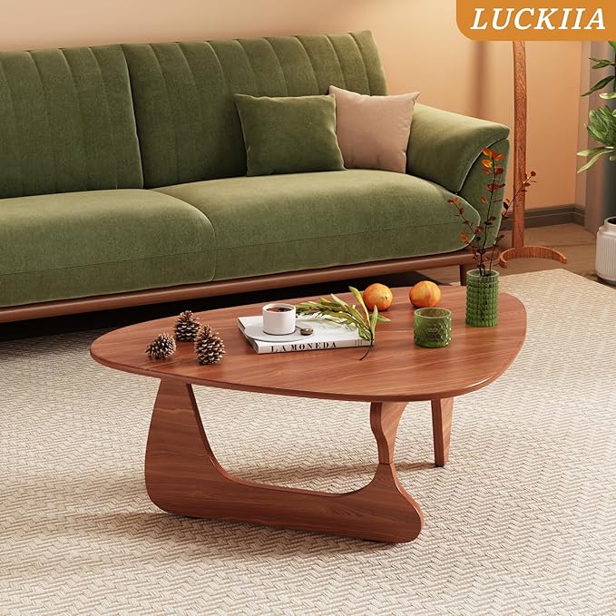 Coffee Tables Wood Small Farmhouse Coffee Table Mid-Century Modern Wood Center Table for Living Room, Walnut, 35 Inch