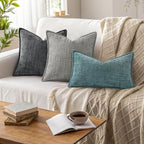 decorUhome Chenille Throw Pillow Covers 24x24 Set of 2, Thick Textured Slubby Neutral Decorative Pillow Covers with Elegant Design for Couch, Sofa, Living Room, Neutral Grey