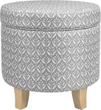 HomePop Upholstered Round Storage Ottoman Home Décor|Upholstered Round Foot Rest Ottoman - Light Grey Print Large
