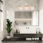 3 Light Brushed Nickel Bathroom Vanity Light Over Mirror, Modern Vanity Lighting with Crystal Glass Shade, Wall Mount Bathroom Light Fixtures, E26 Base