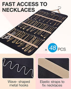 BAGSMART Hanging Jewelry Organizer Storage Roll with Hanger Metal Hooks Double-Sided Jewelry Holder for Earrings, Necklaces, Rings on Closet, Wall, Door, 1 piece, Extra Large, Black