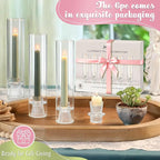 6 Set Glass Hurricane Candle Holders - 12" Tall Clear Glass Candlestick Holders for Taper Candles with Cylinder Chimney for Wedding, Party, and Home Table Centerpiece Decoration