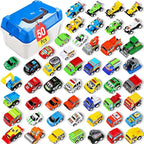 50 Pcs Toy Cars with Large Plastic Organizer, Pull Back Cars for Kids Ages 3-5, Birthday and Party Decorations, Birthday Presents for 3 + Year Old Girls and Boys