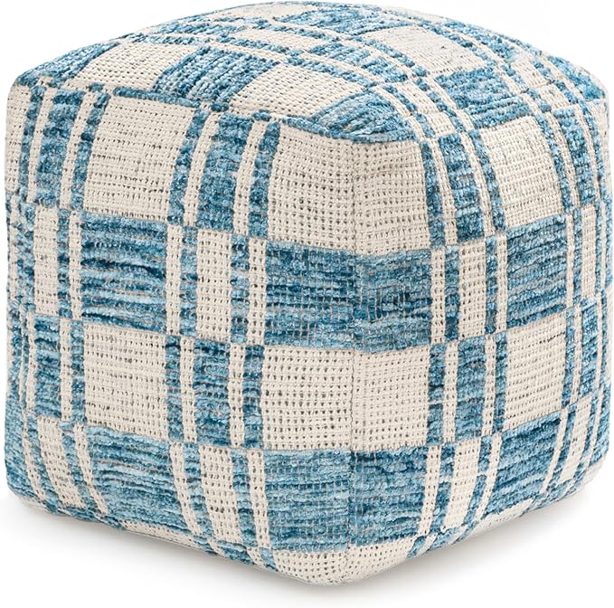Anji Mountain 100% Handmade & Handcrafted Comfortable Home Décor Pouf Ottoman Footrest for Living Room, Bedroom, Nursery, Kidsroom, Patio Furniture - (20" x 20" x 20" - Blue)