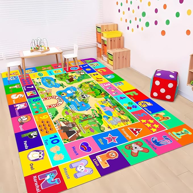 Kids Rug for Playroom, Soft & Non-Slip Educational Rug with ABC, Zoo Animals, Numbers, Floor Play Mat for Kid, Preschool Classroom Rugs Playmat for Toddler Nursery Kids (59X39.4 inch, Zoo)