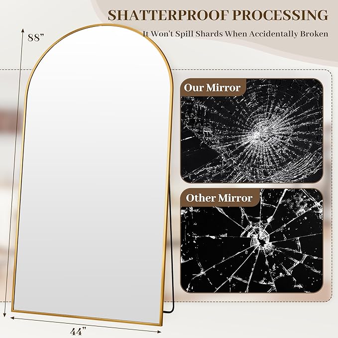 Suidia Arched Full Length Mirror, 88"x44" Floor Mirror Freestanding, Floor Standing Full Body Mirror with Stand for Bedroom, Hanging Leaning Mounted for Living Room Cloakroom, Gold