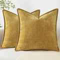 decorUhome Spring Chenille Soft Cozy Throw Pillow Covers 18x18 Set of 2, Modern Farmhouse Boho Velvet Decorative Pillow Cases with Stitched Edge for Couch Sofa Bed Home Decor, Mineral Yellow