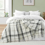 Grey and White Plaid Throw Blanket for Couch,50"X60" Super Soft Cozy Warm Home Decorative Throws with Tassels for Bed Sofa Picnic