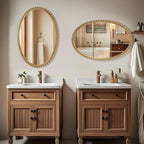 24x36 Inch Oval Wall Mirror with Antique Gold Beaded Frame, Vertical or Horizontal Hanging Vanity Mirror for Bathroom, Powder Room or Bedroom, Decorative Oval Mirror Wall Decor
