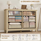 GarveeHome 6 Dresser for Bedroom, 47 in Wide Drawer Dresser with Storage Freestanding, Wooden Closet Storage Chest for Living Room, Bedroom, Entryway, Natural Oak
