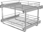 2-Tier Cabinet Pull Out Shelves (20" W x 22" D), Slide Out Shelves for Kitchen Cabinets, Metal Pots and Pans Organizer for Under Cabinet