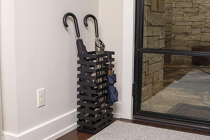 BIRDROCK HOME Decorative Umbrella Stand with Removable Water Tray - Large Freestanding Umbrella Rack and Cane Walking Stick Organizer - Metal Umbrella Holder for Entryway & Indoor Use - Black, Striped