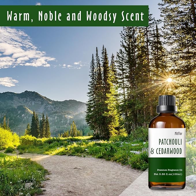 Patchouli & Cedarwood Fragrance Oil, 100ML Premium Fragrance Oil for Soap & Candle Making, MitFlor Single Scented Oil for Diffuser, Masculine Home Fragrance