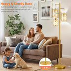 New Upgraded 72" Tall Dimmable Floor Lamp, 3 x 800LM 9W LED Bulbs Included, Farmhouse Standing Lamp with Remote Control, Industrial Tree Pole Floor Lamps for Living Room, Bedroom, Study Room - Gold
