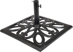 Sunnydaze 52lb Cast Iron Patio Umbrella Base - Heavy-Duty Square Metal Outdoor Market Umbrella Stand for Outside - 22-Inch - Black - Imperial Geometric