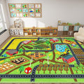 Kids Rug Play Mat for Toy Cars, 110"×78.7" Farm Life Road Traffic for Playroom Kids Car Road Rug Village Map Mat Farm Animals Washable Play Carpet for Toddlers Boys Room Family Tummy Time Playtime