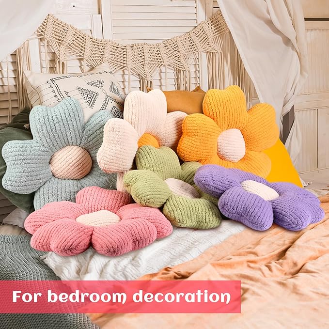 6 Pcs Flower Shaped Pillows Daisy Floor Throw Pillows 15 Inch Flower Seat Cushion for Reading Sofa Couch Bed Decor for Back to School First Day of School(Bright Color)