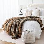 BATTILO HOME Large Brown Faux Fur Throw Blanket for Bed, Fall Fur Blanket and Throws, 60 x 80 Inches Super Soft Fuzzy Thick Warm Blankets for Couch, Reversible to Plush Velvet