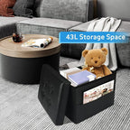 2PC Ottoman with Storage Foot Stool, 17 Inches Folding Storage Ottomans, Leather Upholstered Ottoman Foot Rest with Side Pockets, Suitable for Living Room, Bedroom, Cafe, Black