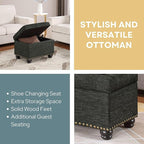 Convenience Concepts Designs4Comfort 5th Avenue Upholstered Storage Ottoman 24" - Contemporary Foot Stool and Seat with Hinged Lid for Living Room, Dining Room, Office, Den, Dark Charcoal Gray Fabric