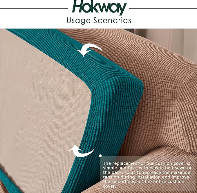 Hokway Stretch Couch Cushion Slipcovers Reversible Cushion Replacement Slipcovers Sofa Cushion Covers(Teal, 2)