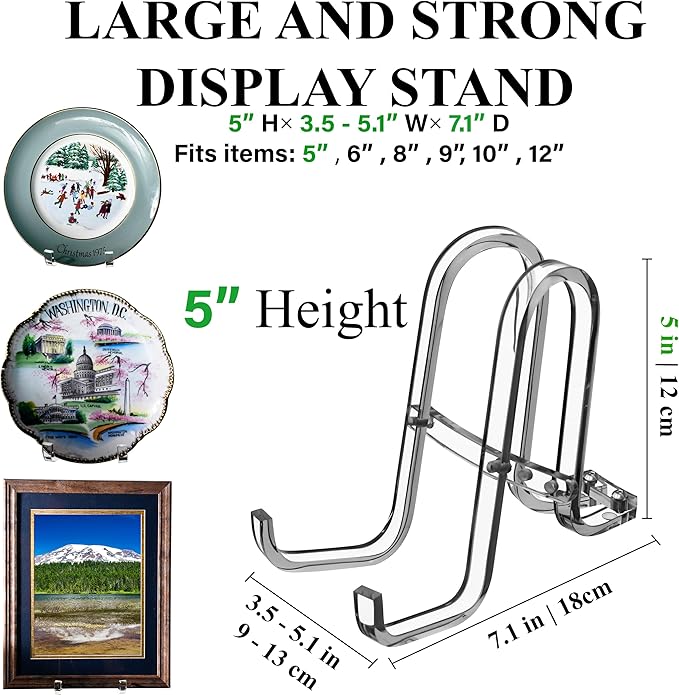 AMT 2 Pack 5 Inch Acrylic Plate Stands for Display Plate Holder Display Stand + Frame Holder Stand for Picture, Decorative Plate, Book, Photo Easel