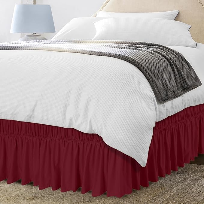 Utopia Bedding King Elastic Bed Ruffle - Easy Wrap Around Ruffle - Microfiber Bed Skirt with Adjustable Elastic Belt 16 Inch Tailored Drop - Hotel Quality Bedskirt, Fade Resistant (King, Burgundy)