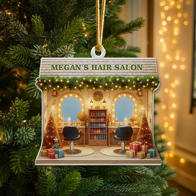 Personalized Hair Salon Christmas Ornament 2025, Custom 2D Flat Acrylic Ornament, for Hairdresser, Barber Keepsake, Beauty Salon Christmas Tree Decoration