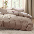 Bedsure Khaki Duvet Cover Full Size - 3 Pieces Prewashed Extra Soft Cotton-Like Polyester Bedding Set, Includes 1 Duvet Cover 80x90 Inches with Zipper Closure & 2 Pillow Shams, Comforter Not Included