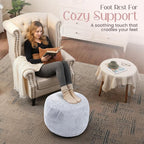 Cozy Plush Grey Pouf | Living Room Ottoman Footrest at 20 x 15 Inches | Soft, Non-Shedding Round Stool Sofa Ottoman with Supportive Foam Filling | Foot Rest for Couch