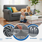 YEMYHOM Latest Checkered 3 Pieces Couch Covers for 2 Cushion Couch High Stretch Sofa Cover with 2 Extra Large Seat Cushion Covers Anti Slip Elastic Slipcovers (Light Gray), 71"-91"(2 Cushions)