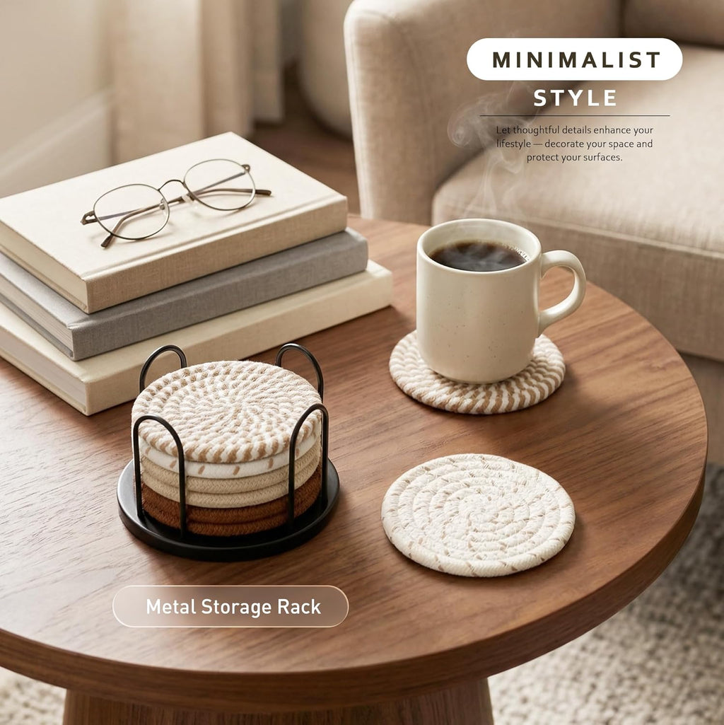 Drink Coasters Set of 8 – Non-Slip 4" Coasters for Coffee Table & Home