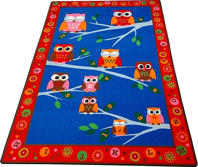 KIDCARPET.COM Hoot Hoot Owls Rectangle Classroom Rug | Bordered Area Rug for Preschool Daycare Learning, 6' x 8'6"