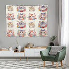 VUMIVI Watercolor Flower Cat Tapestry Colorful Cartoon Cute Animals Butterflies Abstract Art Print Tapestry Wall Hanging for Living Room Bedroom Dorm Classroom Aesthetic Decor W80xL60in