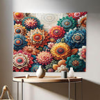 Ambesonne Flower Tapestry, Contemporary Wild Floral with Delicate Oriental Feel Petals Boho Hippie, Fabric Wall Hanging Decor for Bedroom Living Room Dorm, 28" X 23", Vermilion Teal Sea Blue