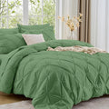 Sasttie Full Size Comforter Set, 7-Piece Bed in a Bag, Pintuck Bedding Set for All Season, Includes Comforter, Flat Sheet, Fitted Sheet, Pillowcases and Pillowshams, Green