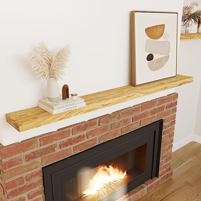 72'' Pine Wood Floating Shelf for Wall - Rustic Wall Mounted Wooden Shelf for Stylish Home Décor, Fireplace Mantel 72inch (Natural, 72x8x2) - 1pcs