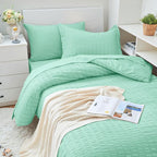 HYMOKEGE Mint Green Twin XL Comforter Set Seersucker 5 Pieces, All Season Luxury Bed in a Bag for Bedroom, Bedding Set with Comforter, Sheets, Pillowcase & Sham