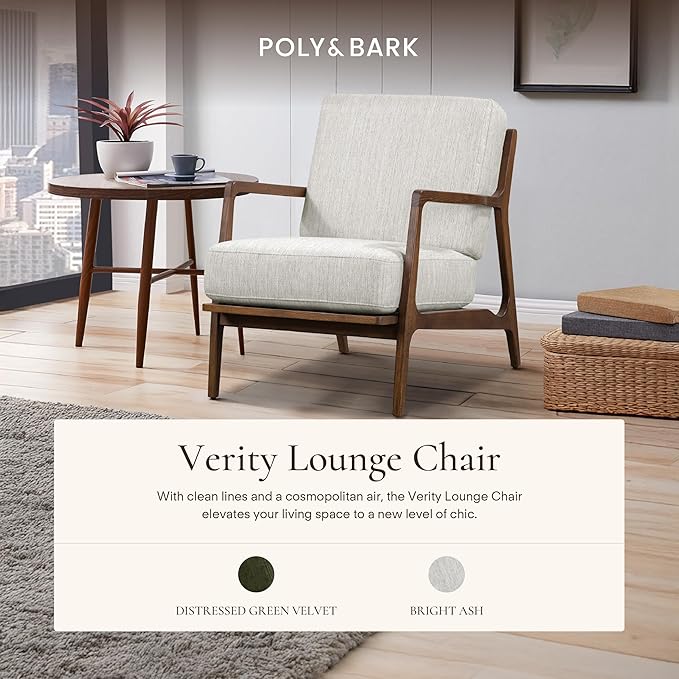 Poly & BARK Verity Fabric Accent Chair – Fabric Armchair with Walnut Wood Frame – Fashion-Forward Lounge Seating for Living Room – Upholstered in Bright Ash