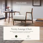 Poly & BARK Verity Fabric Accent Chair – Fabric Armchair with Walnut Wood Frame – Fashion-Forward Lounge Seating for Living Room – Upholstered in Bright Ash