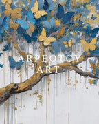 ARPEOTCY Vintage Gold Framed Wall Art Decor, 13x16 Inch Blue and Gold Butterfly Tree Canvas Print, Luxury Glam Wall Art for Living Room, Bedroom, or Office