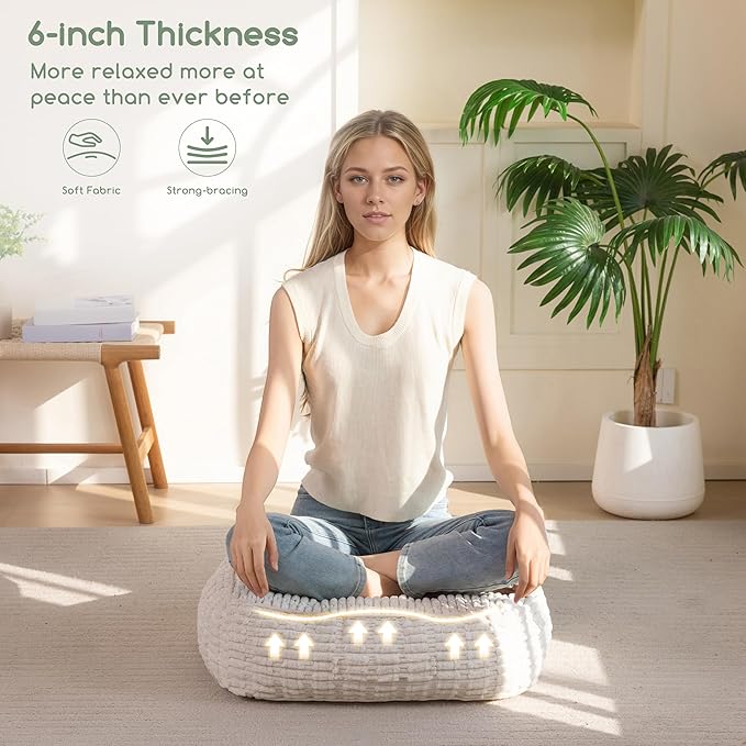 6" Washable Floor Pillow Cushion for Adults, Meditation Cushion Pillow, Removable Tufted Blended Corduroy Cover, Large Square Floor Sitting for Tatami Living Room or Yoga, 2Pack, Machine Washable