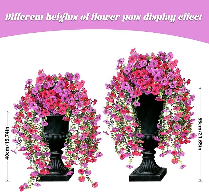 Artificial Hanging Flowers for Outdoors,No Fade 2 Bundles Fake Silk Flowers for Outside, Realistic Faux Plants Decorations for Hanging Baskets, Planters-Porch, Patio, Yard Decor