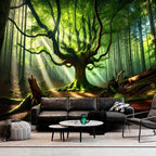 BSFHH Nature Tapestry Forest Tree Sea Cave Wall Hanging, Stream Through Rainforest Landscape Wall Art Tapestry for Bedroom Living room (Century-old tree, 110" × 87", Unframed)