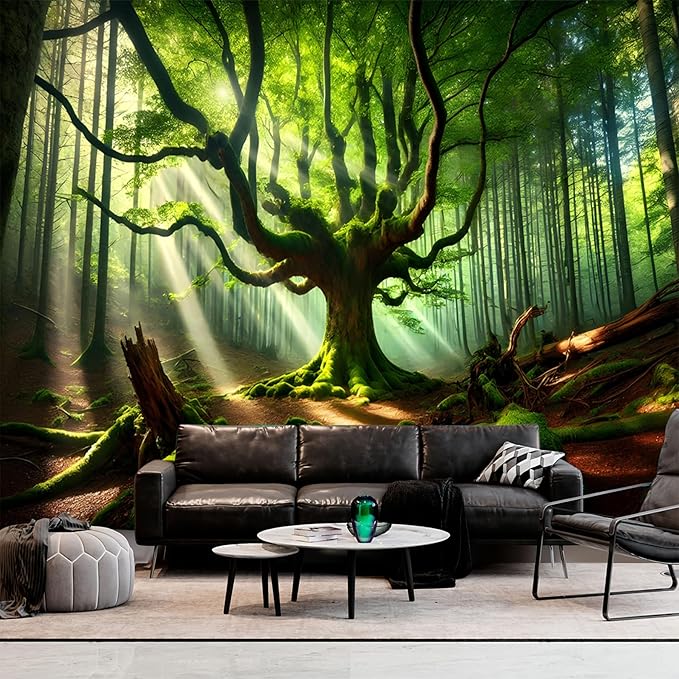 BSFHH Nature Tapestry Forest Tree Sea Cave Wall Hanging, Stream Through Rainforest Landscape Wall Art Tapestry for Bedroom Living room (Century-old tree, 110" × 87", Unframed)
