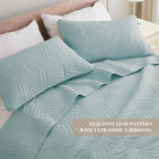 Exclusivo Mezcla King Size Quilt Bedding Set, Lightweight Aqua Blue Quilts King Size for All Seasons, Soft Microfiber Bedspreads Coverlets Bed Cover with Leaf Pattern, 3 Piece