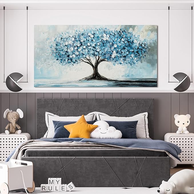 Canvas Wall Art Decor Canvas Art Wall Decor Tree of Life Wall Art Modern Blue White Wall Art Prints Large Artwork for Walls Wall Art Pictures for Living Room for Bedroom Office Decor 24" X 48"